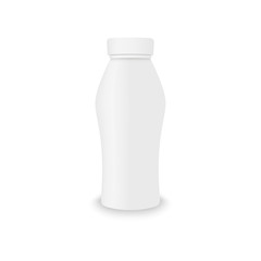 3d mockup of plastic realistic bottle. Vector packaging mockup template for food fluid products.