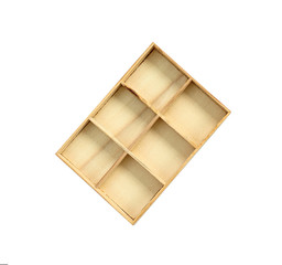 A empty wooden box isolated white, top view