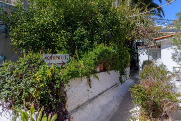 Alley in Anafiotika neighbourhood under the Acropolis hill, resembling the island of Anafi