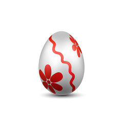 Easter egg 3D icon. Red silver egg, isolated white background. Bright realistic design, decoration for Happy Easter celebration. Holiday element. Shiny pattern. Spring symbol. Vector illustration