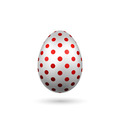 Easter egg 3D icon. Red color egg, isolated white background. Bright realistic design, decoration for Happy Easter celebration. Holiday element. Shiny pattern. Spring symbol. Vector illustration