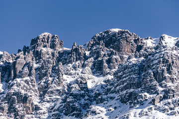 The mountains of the valsassina just after a snowfall during a fantastic winter day near the town of Barzio, Italy - March 2020