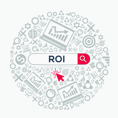 ِROI mean (return on investment) Word written in search bar ,Vector illustration.