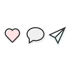 Abstract vector line icons design. Like, comment and share icon set. Social media notification comment like icon