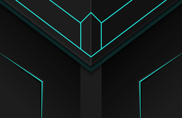 3d realistic dark techno background. Illustration Abstract geometric shape modern futuristic, mechanical, science, technology background. Dark Elegant gaming wallpaper © Benny Studio