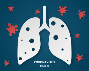 Human lung. COVID-19. Human lung with coronavirus in paper cut style. vector illustration.