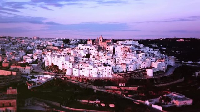 Flying Above Ostuni at Sunrise - La citta Bianca in 4k - Italy