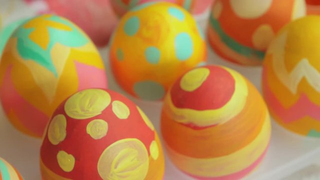 Close-up view of colorful easter eggs. Easter decoration, preparation of a happy Easter, elegant eggs for the holiday are ready!