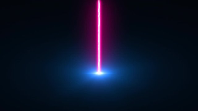 Laser beam falls from top to bottom, 3d rendering backdrop. Computer generated an electric discharge