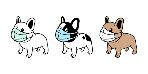 Fototapeta premium dog vector face mask covid-19 french bulldog coronavirus virus pm 25 icon logo pet symbol cartoon character doodle illustration design