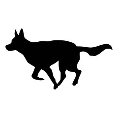 big running dog from the side silhouette vector isolated on white background