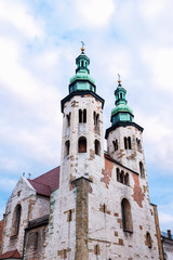 Fototapeta na wymiar Stone church. Low view. Christian church. European architecture