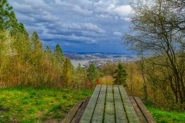 Fototapeta premium Aussicht auf den Rhein von einem Berg bei Remagen aus