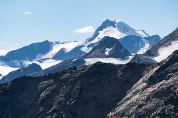 Mountains and peaks landscape covered with glaciers and snow, natural environment. Hiking in the Gaislach. Ski resort in Tirol alps, Austria, Europe