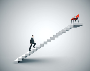 Businessman in suit climbing to chair