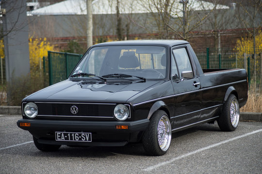 Mulhouse - France - 8 Mars 2020 - Closeup of black Golf Type 1 pickup parked in the street