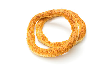 Greek round bagel called koulouri, typical product of Thessaloniki, Greece