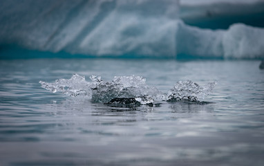Small Floating icebergs in Jokulsarlon glacier lagoon, Iceland