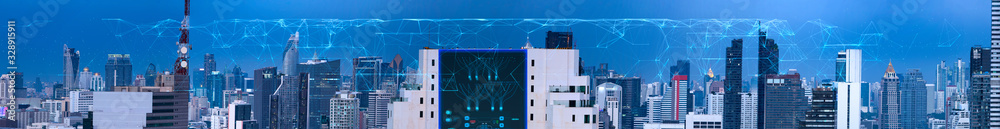 Aufkleber smart city and wireless communication network new ai technology concept.