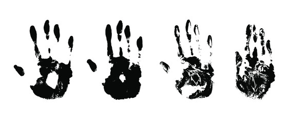 Hand print set. Human handprint silhouette. Grunge texture vector illustration