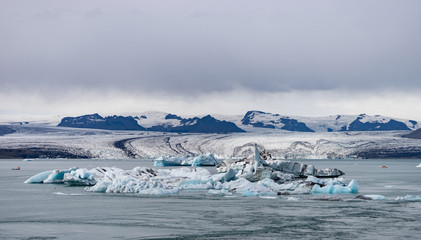 Floating icebergs in Jokulsarlon glacier lagoon, Iceland