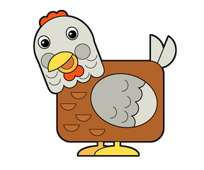 Cartoon funny bird chicken rooster isolated on white background - illustration for children