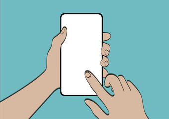 Illustration of a hand  playing mobile phone with blank copy space