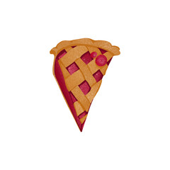 Orange - brown piece of cherry pie top view textured cute digital art. Print for cards, banners, posters, web, invitations, stickers, fabrics, wrapping paper, menu.