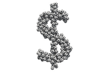 Dollar symbol from soccer balls, 3D rendering
