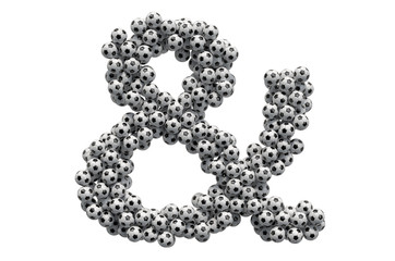 Ampersand symbol from soccer balls, 3D rendering