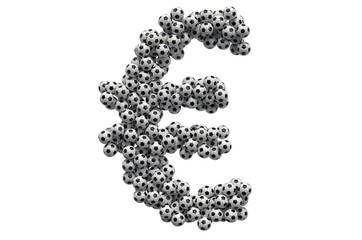 Euro symbol from soccer balls, 3D rendering