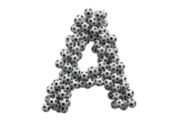 Letter A from soccer balls, 3D rendering