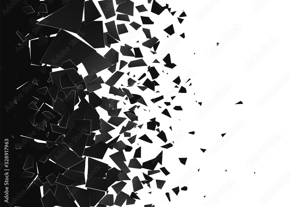 Wall mural abstract cloud of pieces and fragments after explosion. demolition surface. shatter and destruction 