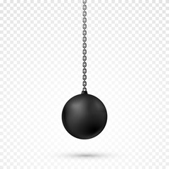 Realistic Demolition Sphere. Heavy black wrecking ball. Vector illustration