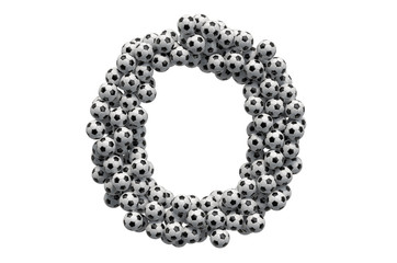 Letter O from soccer balls, 3D rendering