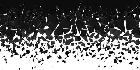Abstract cloud of pieces and fragments after explosion. Shatter and destruction effect. Demolition surface. Vector illustration - obrazy, fototapety, plakaty