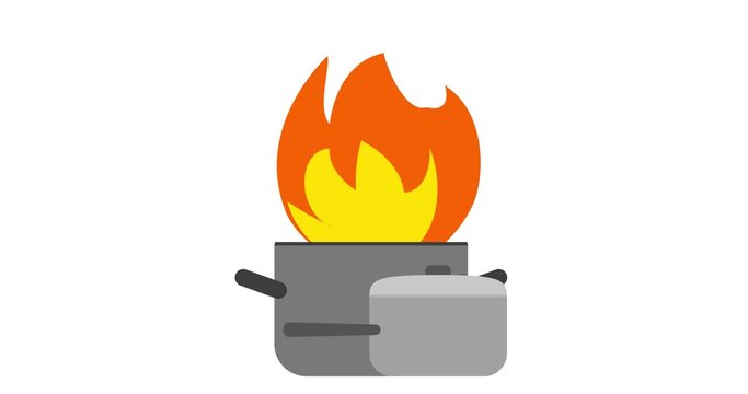 Burning pan symbol Emoji, icon animation on white background