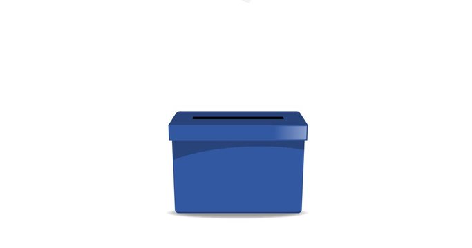  Creative video of an election ballot box. voting paper in the blue ballot box.