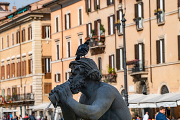 Architectural details of Fontana del Moro or Moro Fountain. Rome. Italy