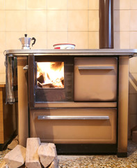 fire lit in a stove with wood
