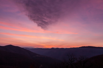Alba vista dal Santuario della Beata Vergine di Castelmonte. Vista sui monti della Slovenia.