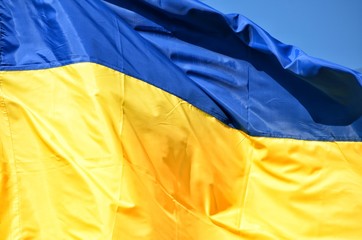 Ukrainian state flag waving beautifully in the wind