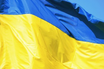 Ukrainian state flag waving beautifully in the wind