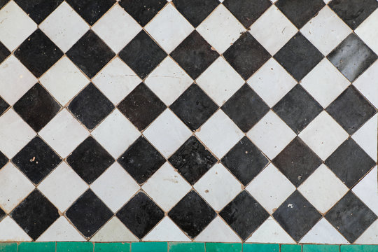 Black And White Ceramic Tiles In Checkerboard Pattern