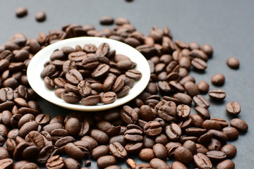 Colombian coffee beans, displayed in containers