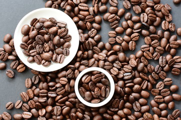 Colombian coffee beans, displayed in containers