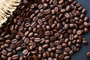 Colombian coffee beans, displayed in containers