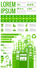 Abstract stylish cityscape infographics. Infographics elements collection with city elements, human and natural resourses and population statistics.