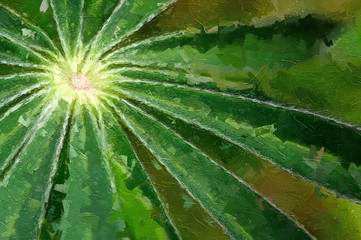 Impressionistic Style Artwork of Nature Abstract: Close Look at the Delicate Green Leaves of the Lupine Plant
