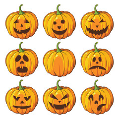 Halloween set of isolated pumpkins. Vector illustration